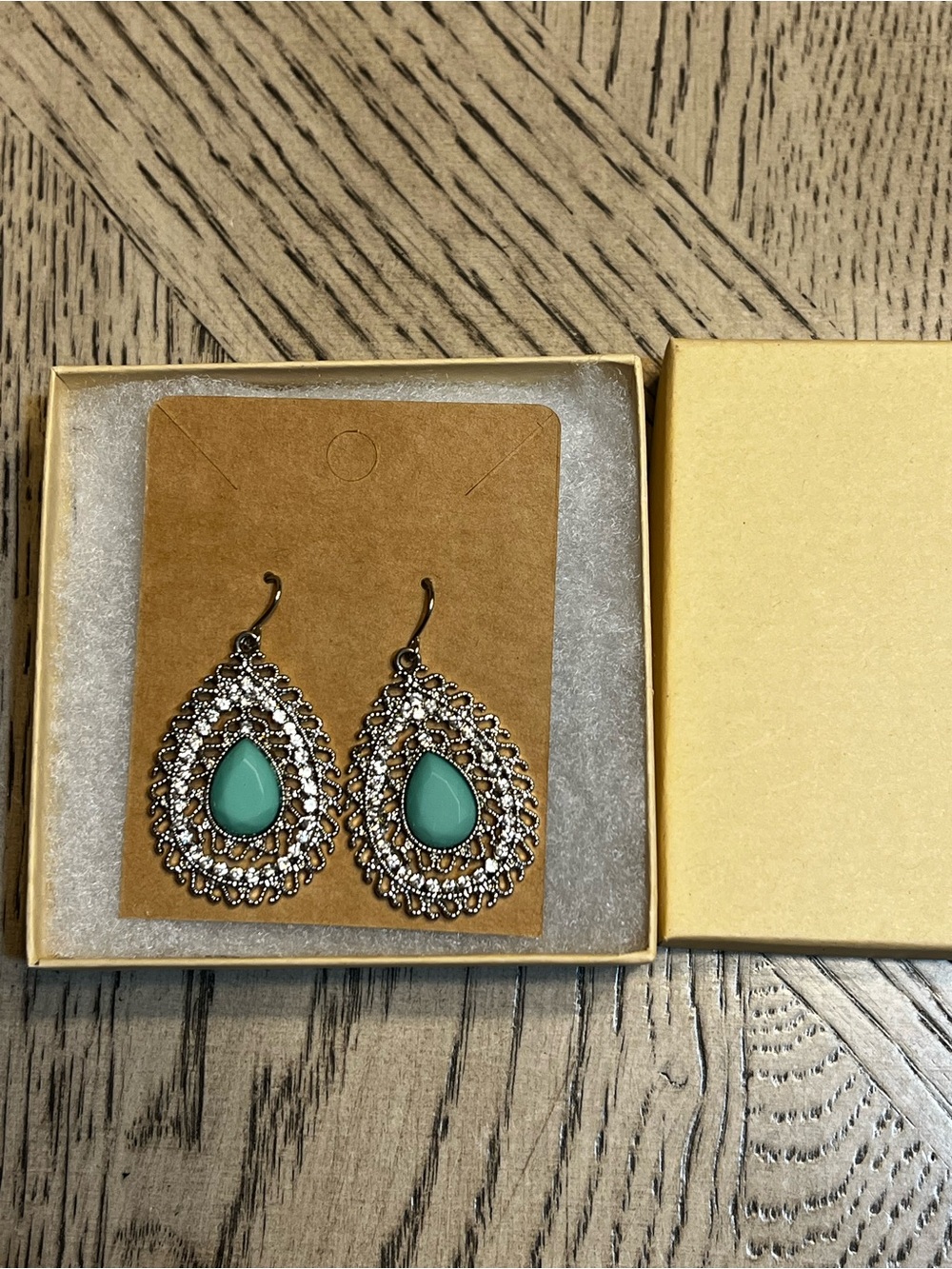 Teardrop Filigree Dangle Earrings with Turquoise Stone